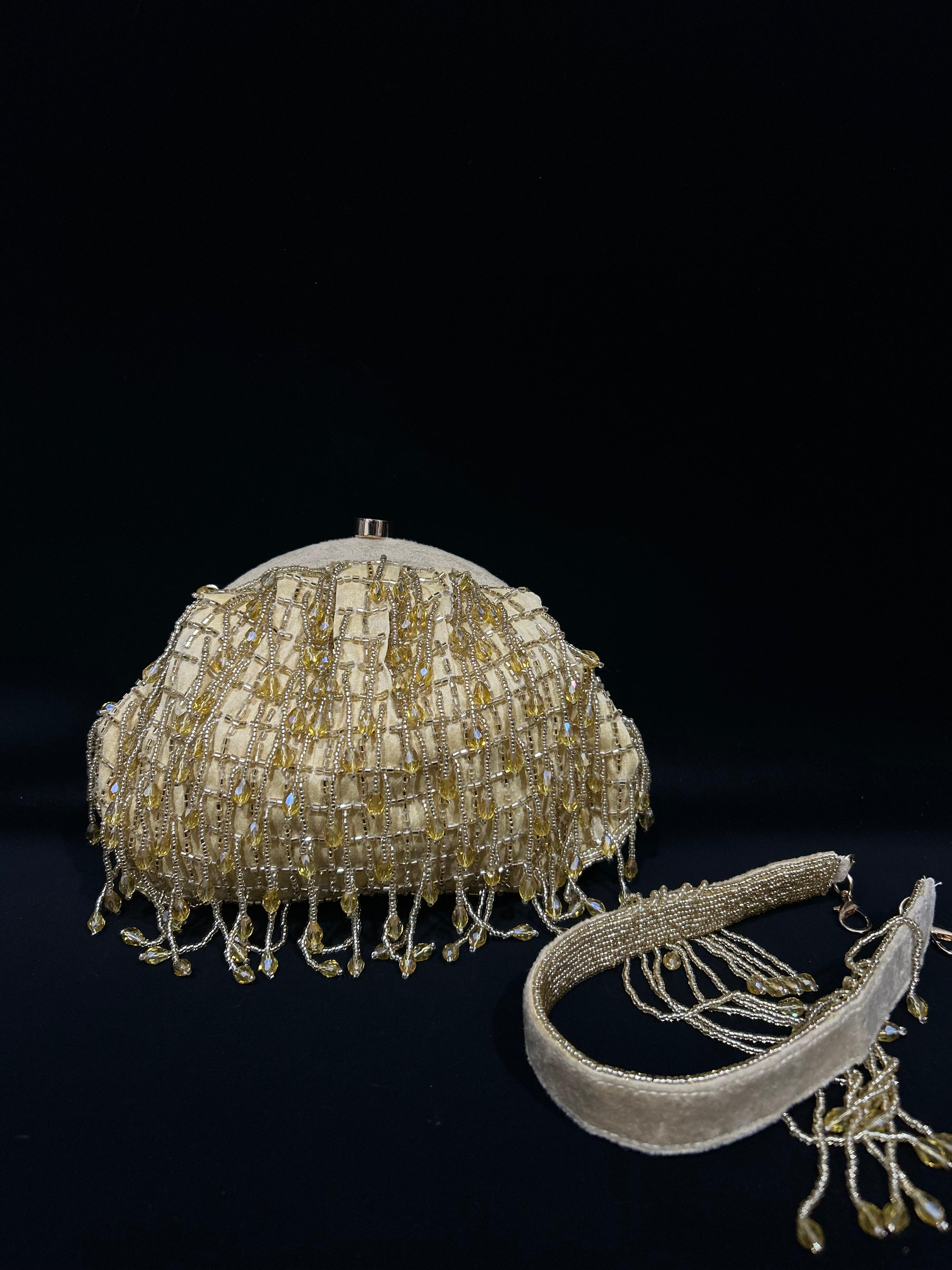Golden Gleam Dome Beaded Potli Clutch
