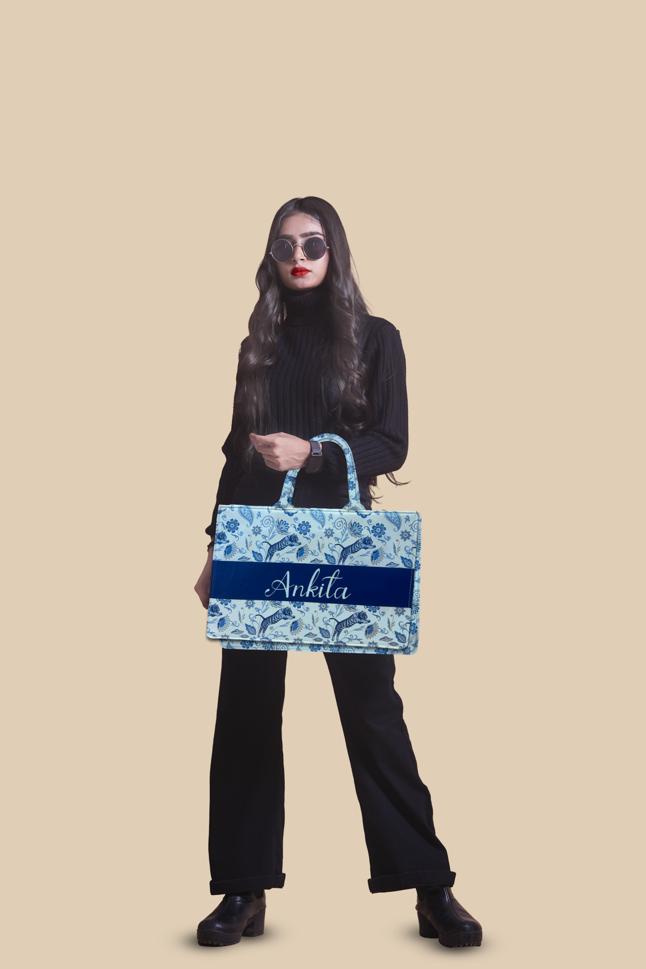 Customized Tote Bag with Nordic tigers and Asian flowers Invoguishindia