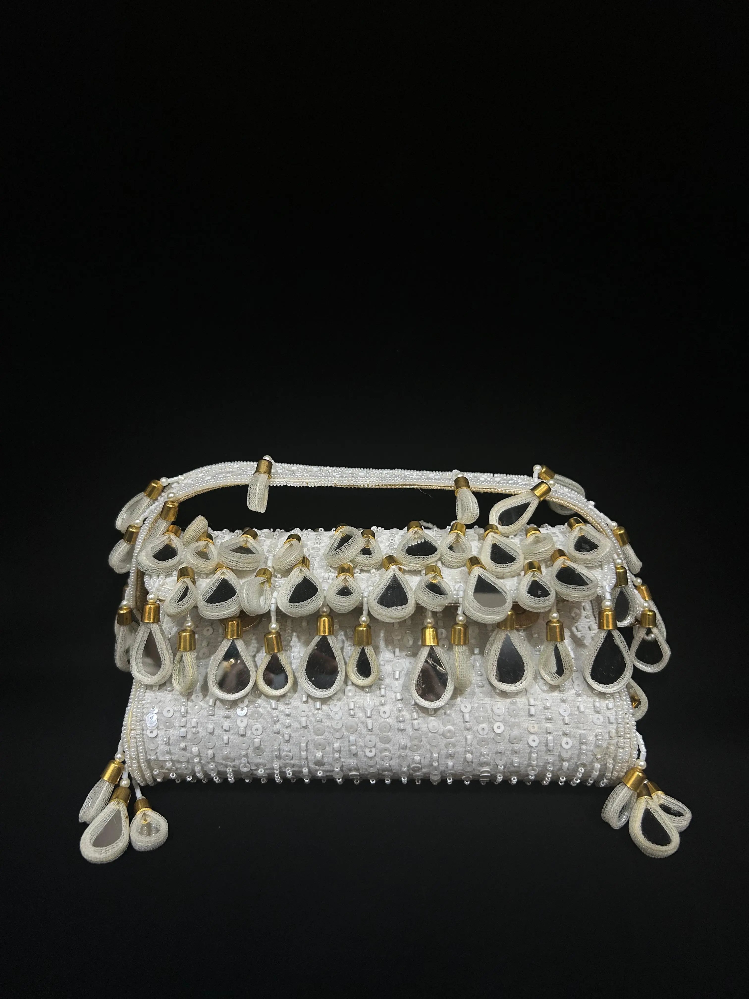 Pearl Drop White Sequin Handcrafted Clutch
