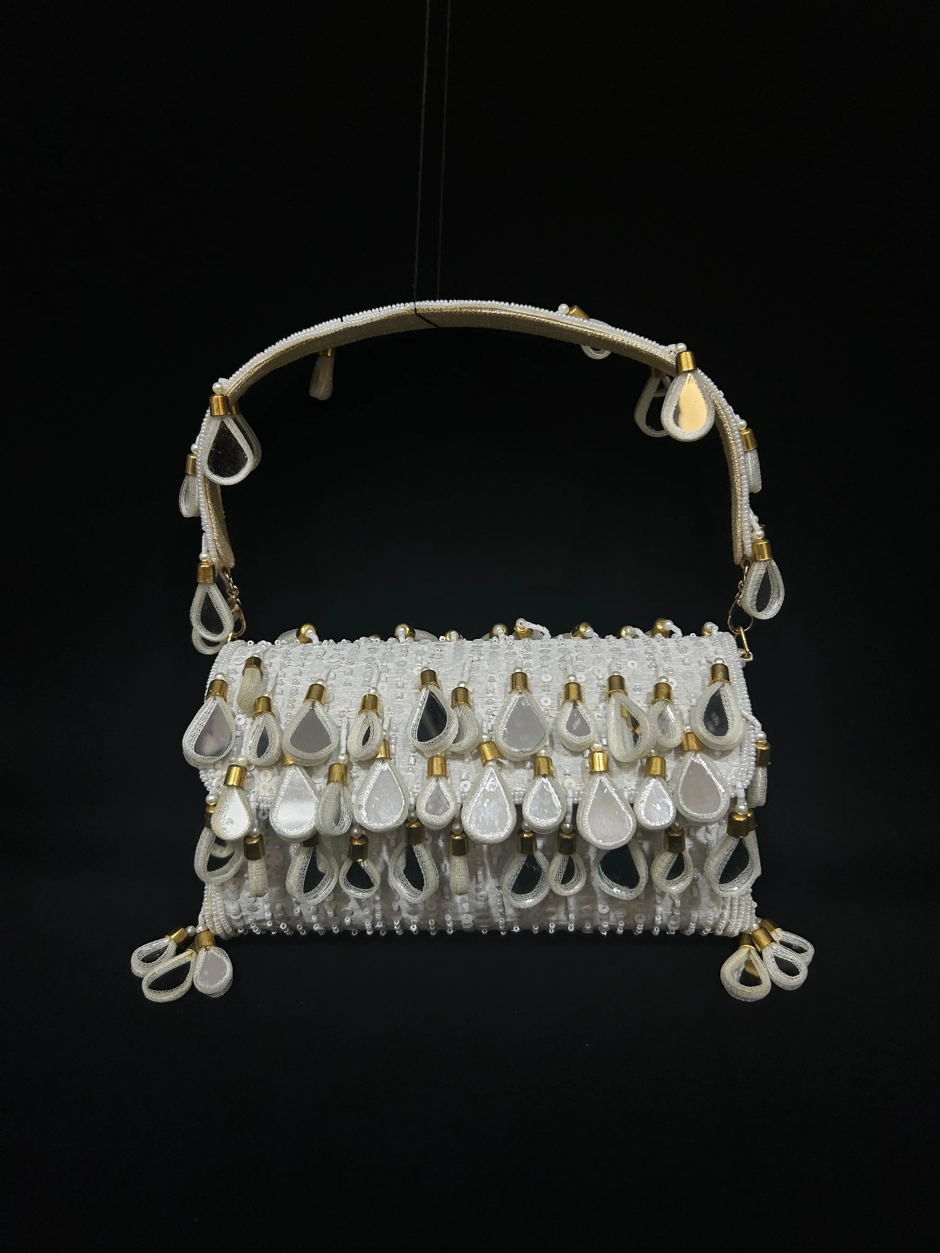 Pearl Drop White Sequin Handcrafted Clutch